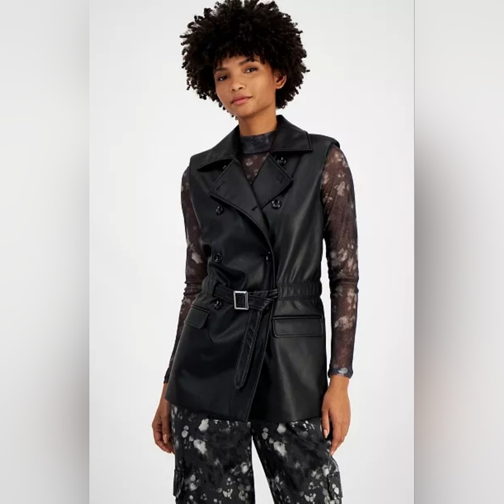 Nwt Bar III Faux Leather Vest Size Petite Med